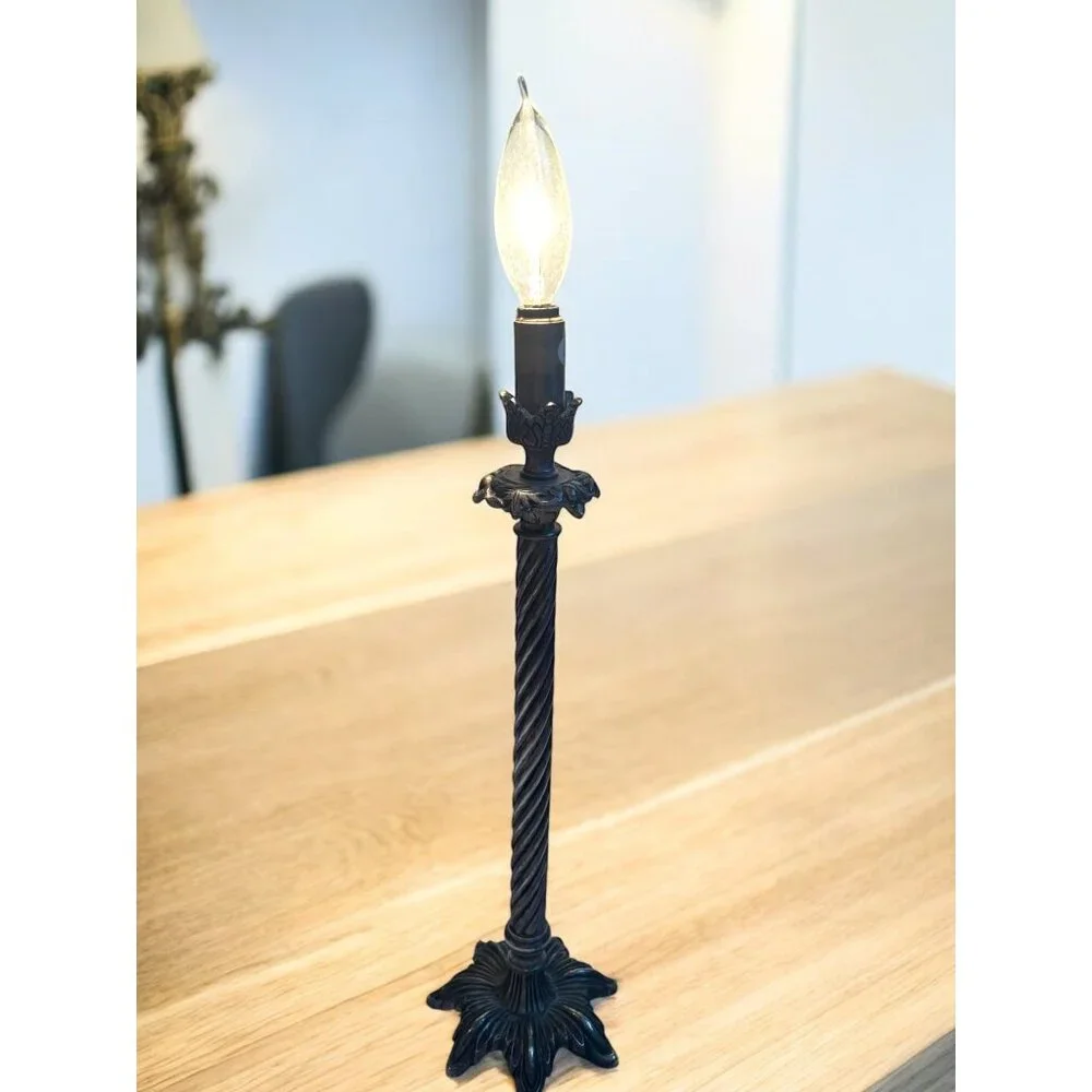 Hollywood Regency Silver Metal Candle Stick Lamp 16
